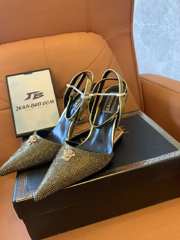 Versace medusa  women's  rhinestone diamond leather buckle pointedhigh heel