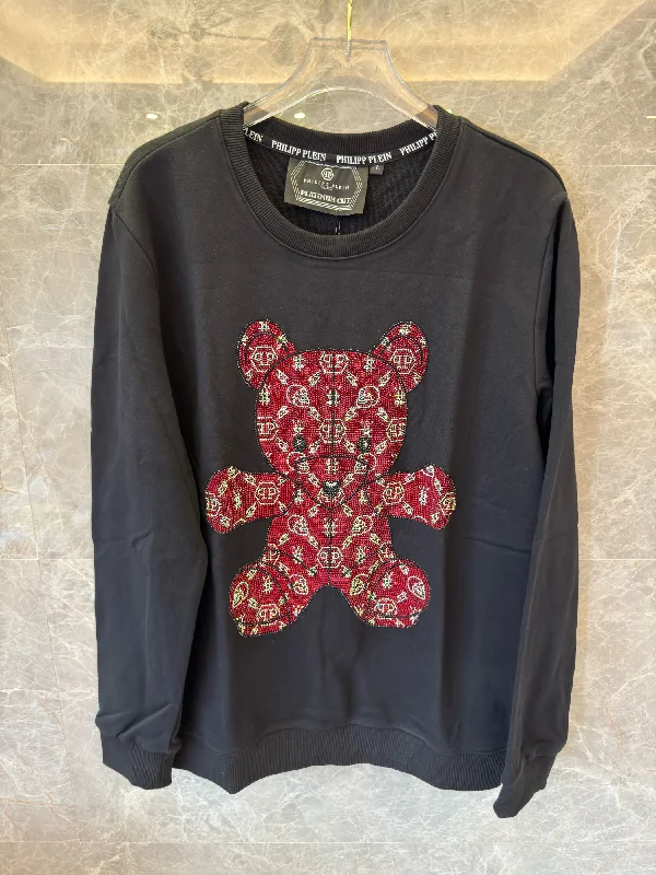 Philipp Plein black sweatshirt with crystal embellished bear motif