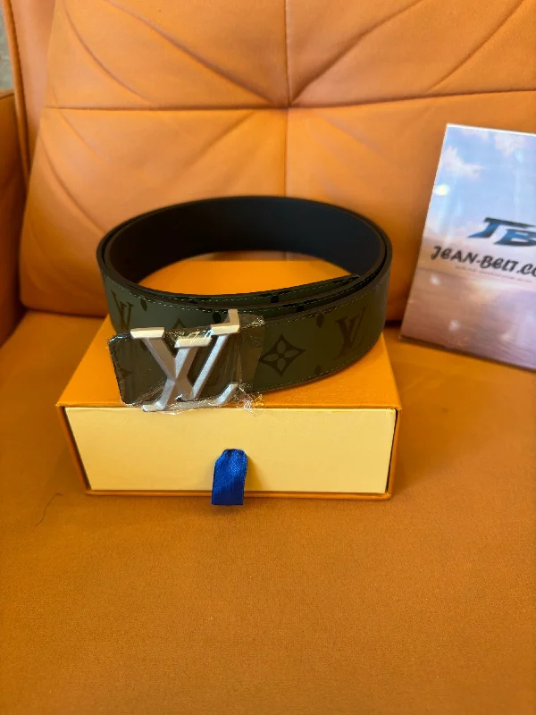 Louis Vuitton monogram green belt with silver LV buckle