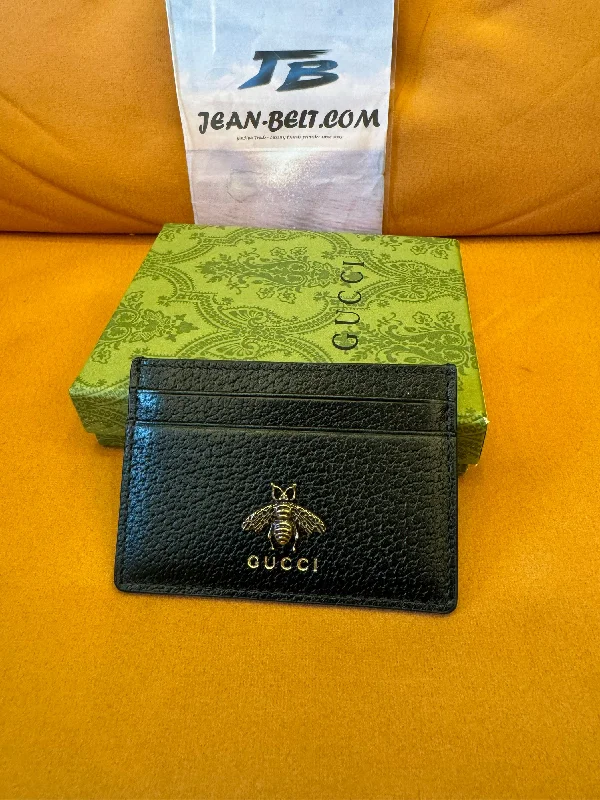 Gucci black leather cardholder – gold bee logo