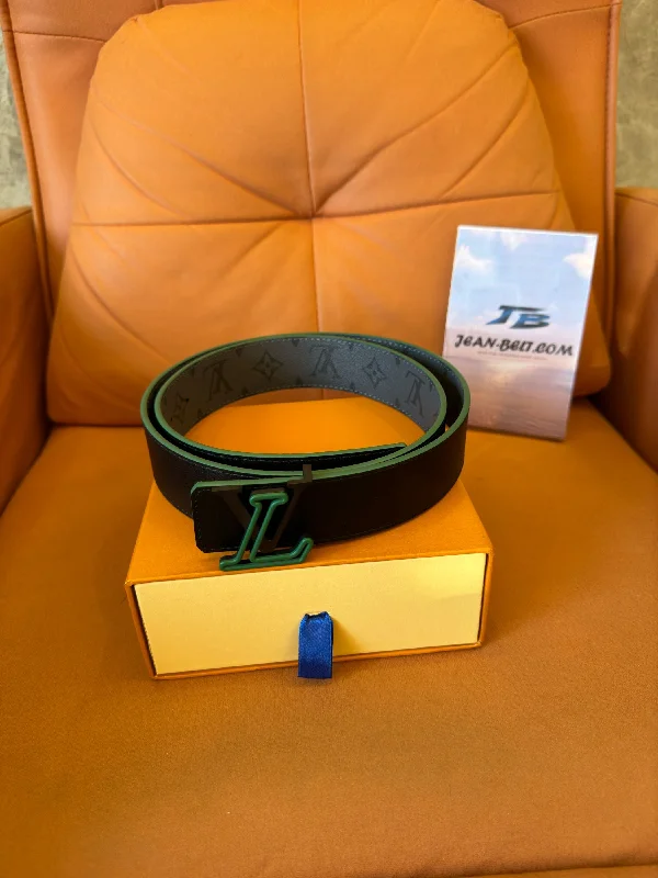 Louis Vuitton monogram eclipse belt with green LV buckle