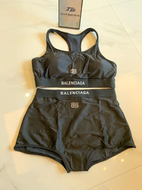 Balenciaga women's black logo swim set - racerback top and swim shorts