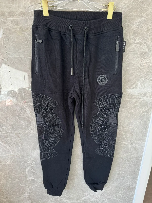 Philipp Plein black embroidered sweatpants with signature skull and logo detailing