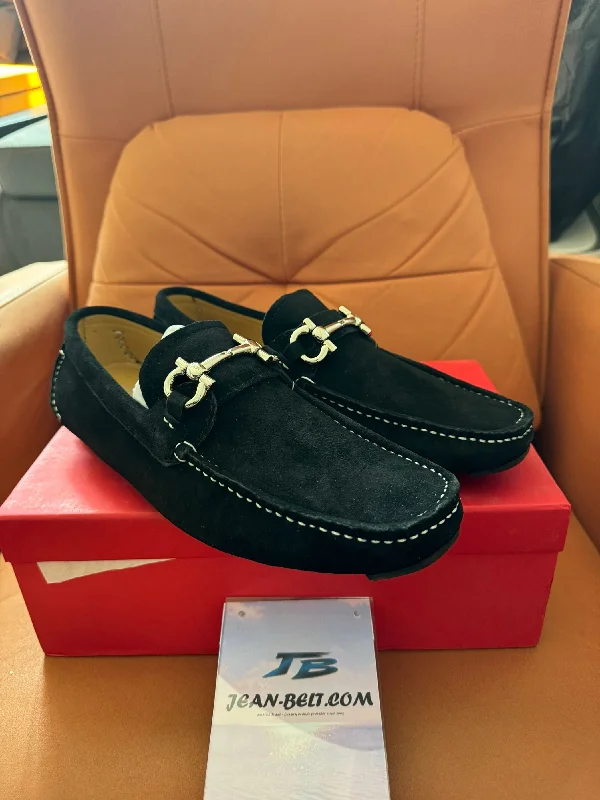 Salvatore Ferragamo men's suede bit loafers - black