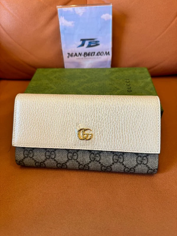 Gucci GG Supreme canvas & white leather flap wallet – gold GG logo
