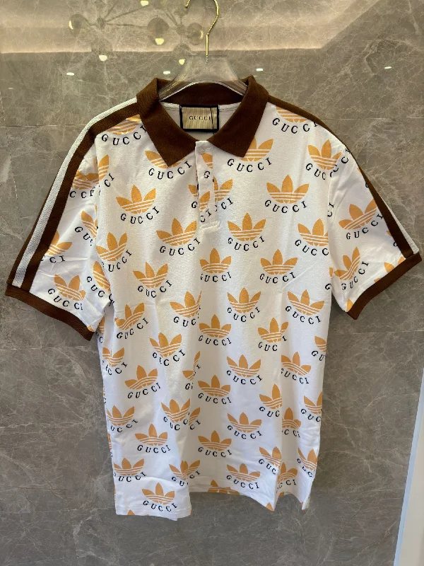 Gucci x Adidas trefoil print polo shirt - white and brown with iconic logos