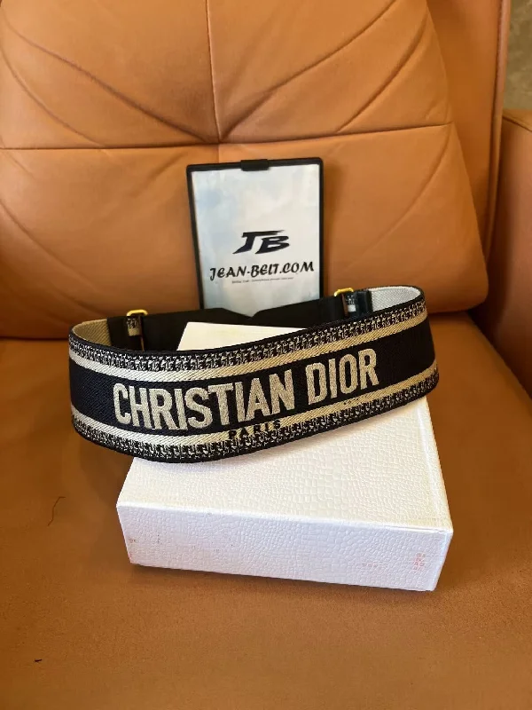 Christian Dior adjustable canvas strap belt with gold buckle