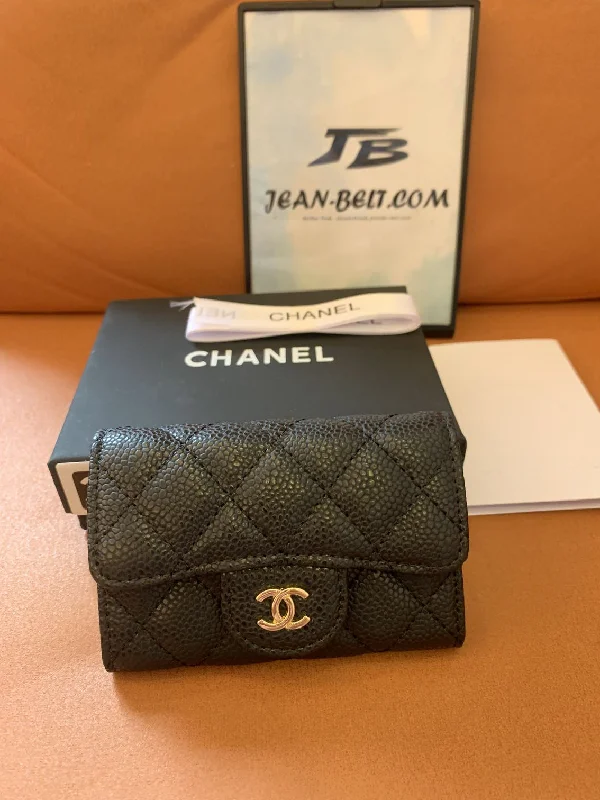 Chanel classic quilted caviar leather wallet