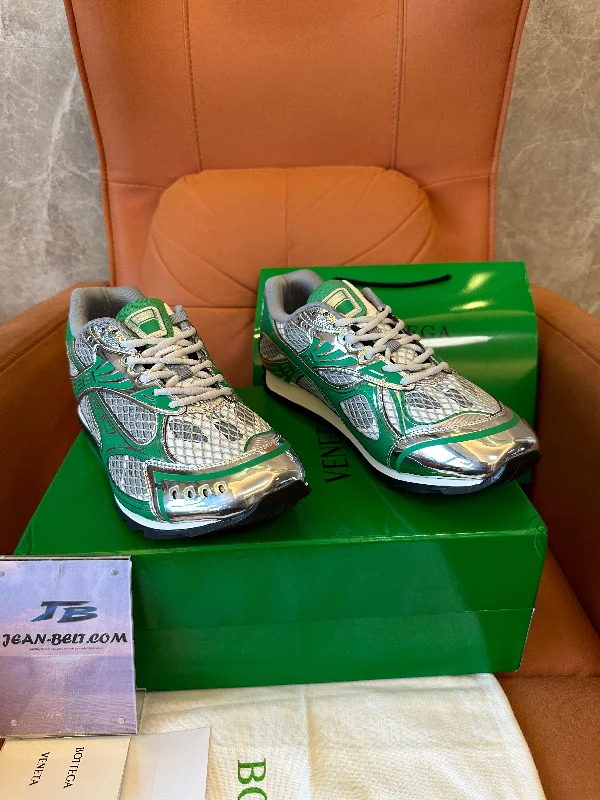 Bottega Veneta green silver mesh panel sneakers