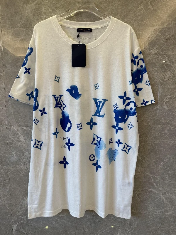 Louis Vuitton white t-shirt with blue monogram graphics