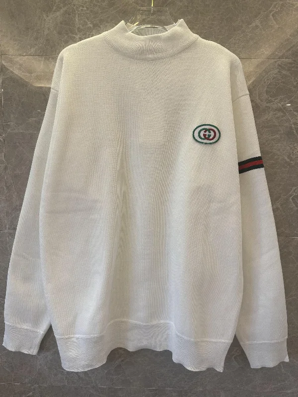 Gucci white high neck logo sweater with signature stripes