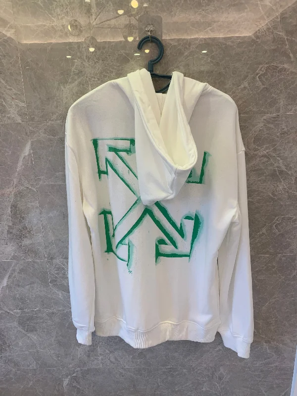 Off-White green arrow spray paint hoodie - white
