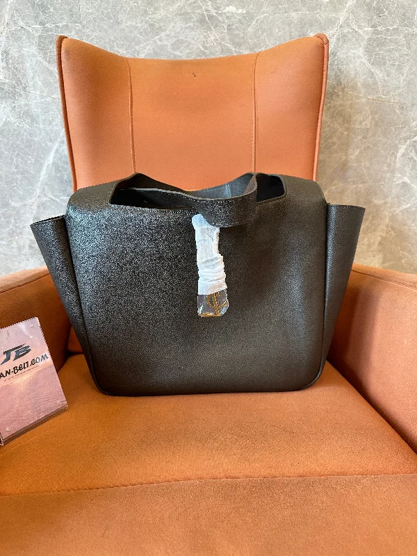 YSL olive green leather tote bag
