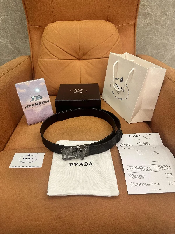 Prada black saffiano leather belt with silver buckle
