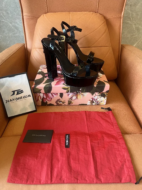 Dolce & Gabbana polished calfskin platform sandals in Black for women