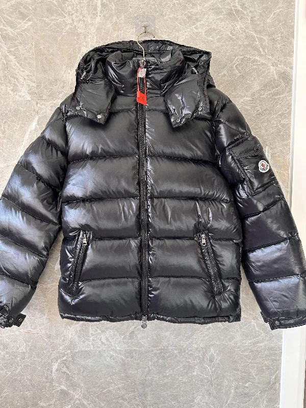 Moncler black shiny hooded down puffer jacket