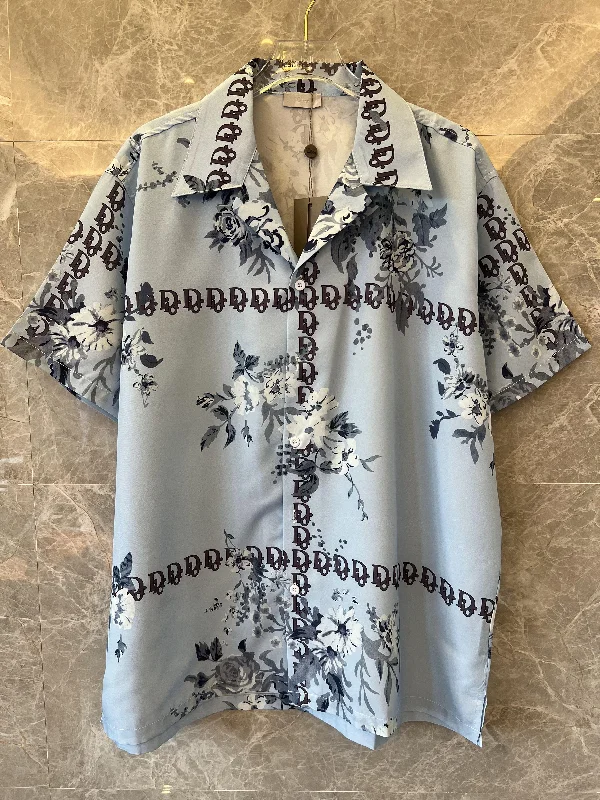 Dior men’s floral monogram silk short sleeve shirt