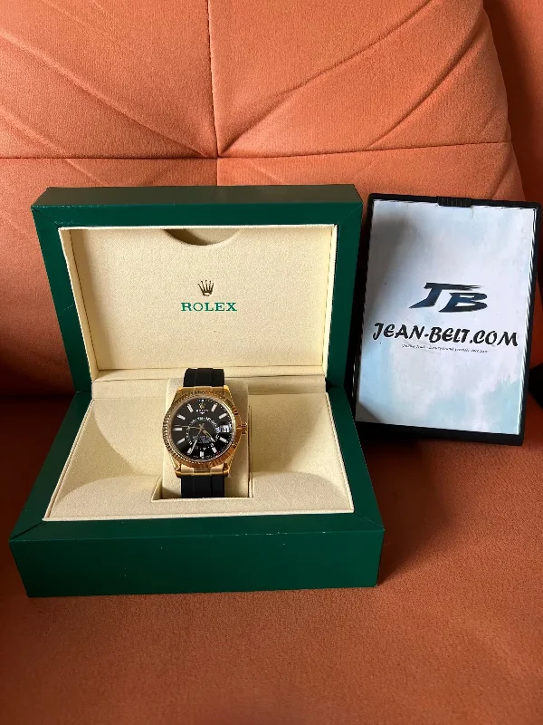 Rolex Sky-Dweller 18K gold with black dial and oysterflex strap