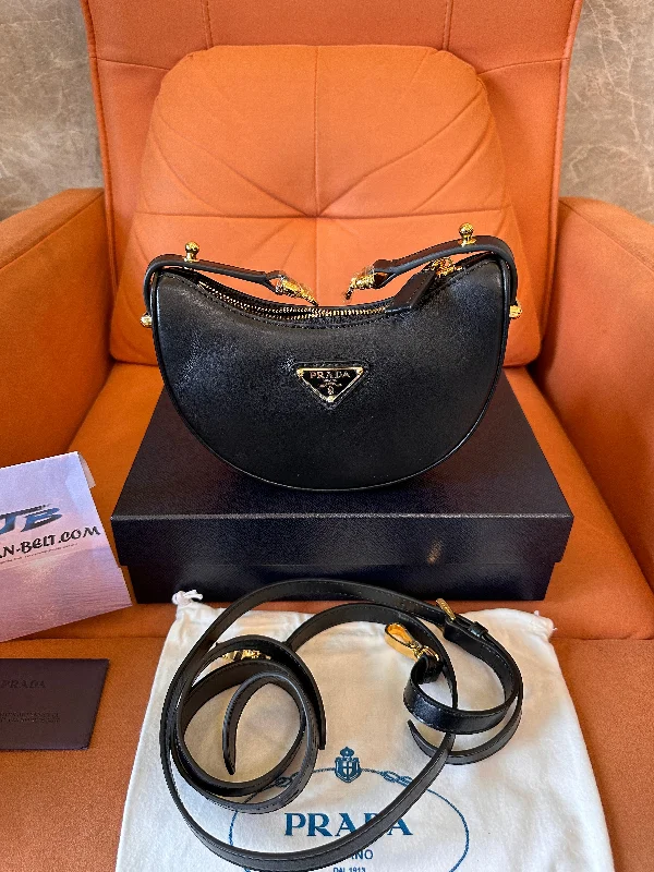 Prada moon-shaped leather shoulder bag – black