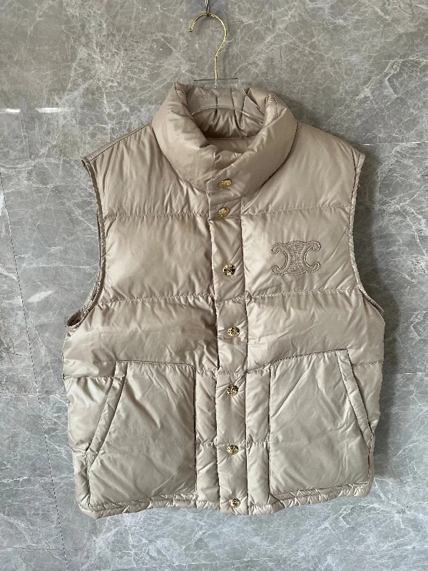 Celine beige quilted down vest with logo detail