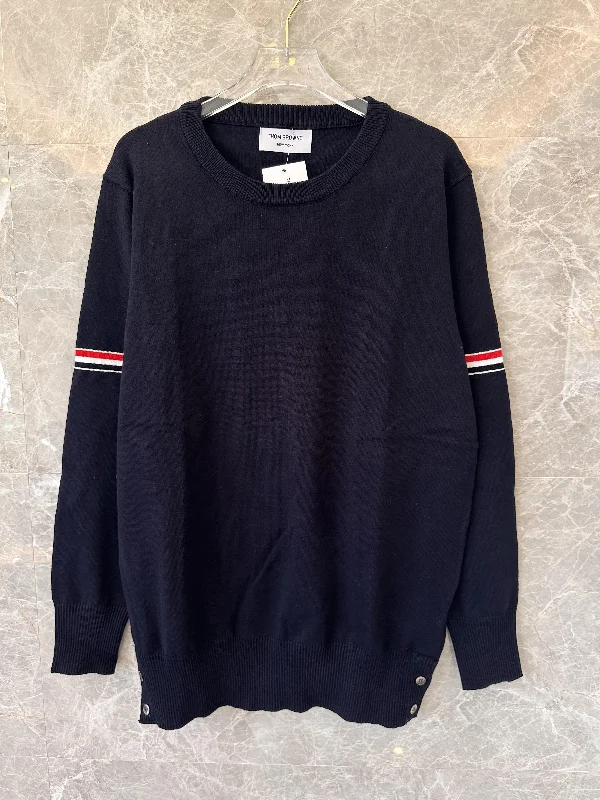 Thom Browne classic navy sweater with signature stripe detail