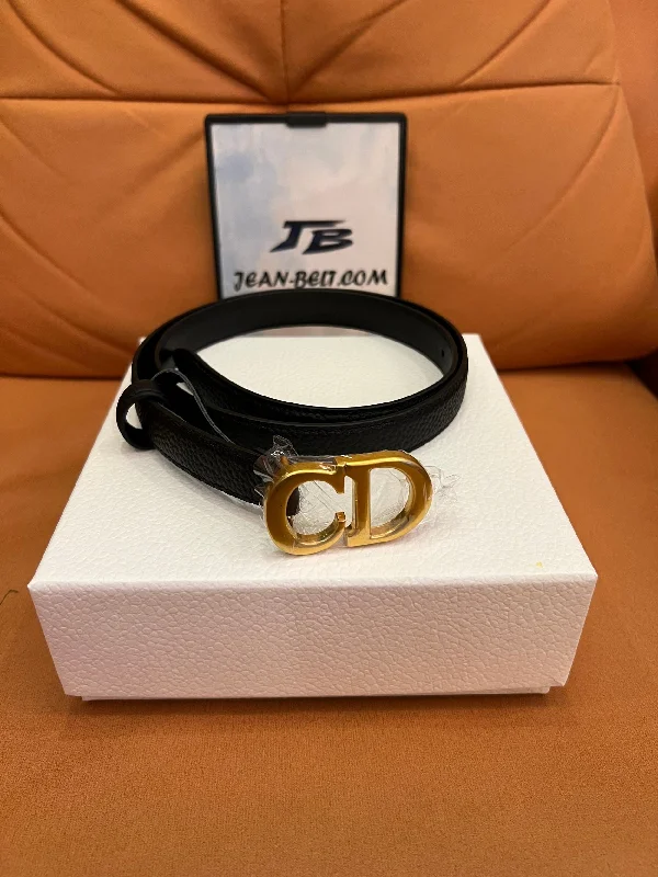 Dior black leather belt with gold CD buckle