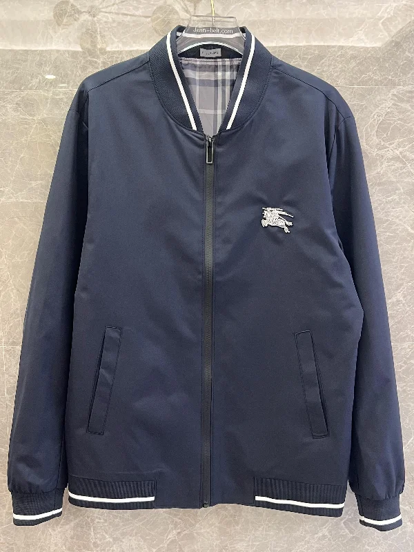 Burberry men's navy bomber jacket with embroidered logo