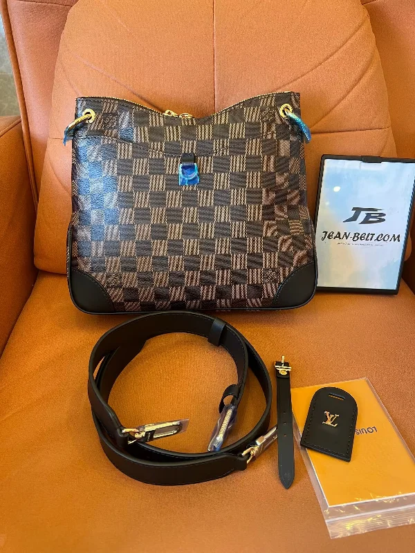 Louis Vuitton brown damier ebene coated canvas and black cowhide bag