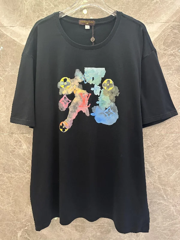 Louis Vuitton black t-shirt with colorful ink-wash logo graphic