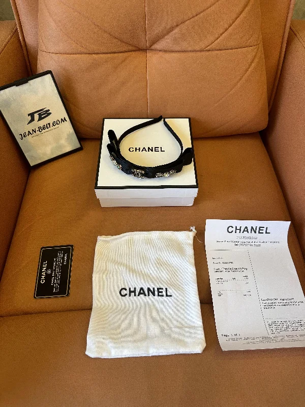 Chanel classic black headband with crystal CC logo