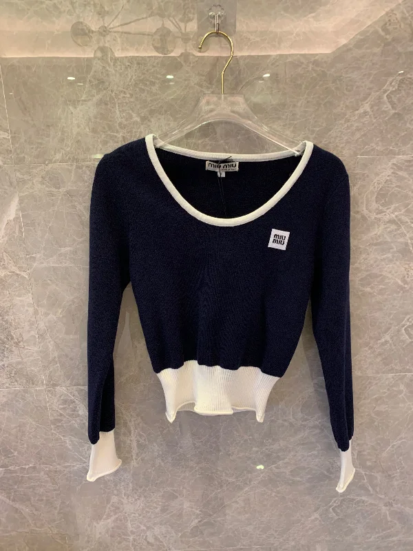 Miu Miu navy and white trim wool sweater