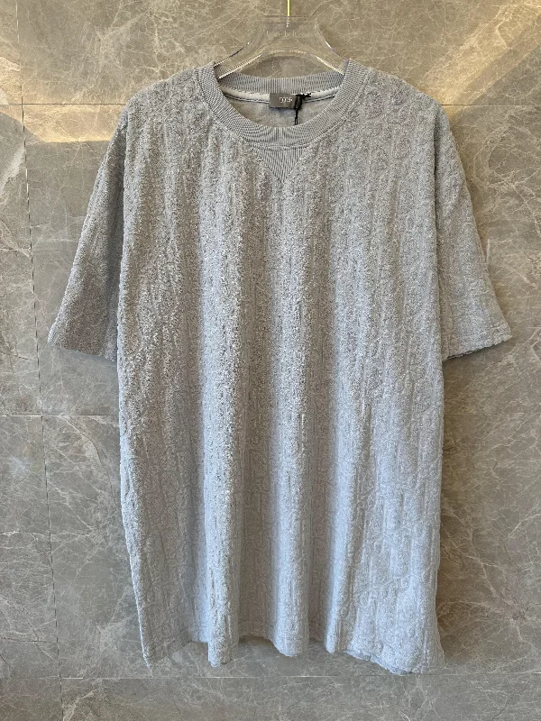 Dior monogram embossed terry cotton oversized t-shirt in light gray