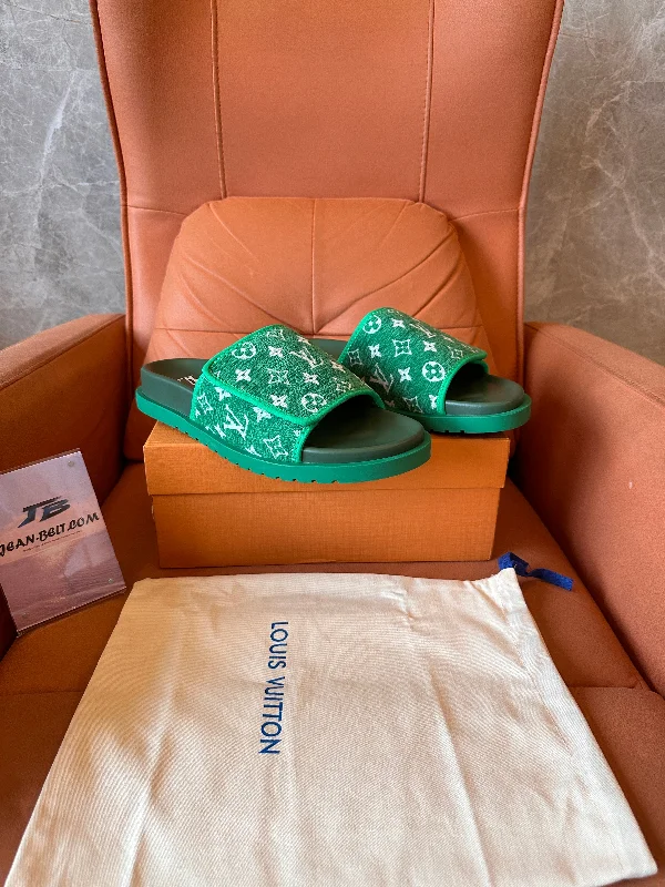 Louis Vuitton Waterfront green monogram slide sandals