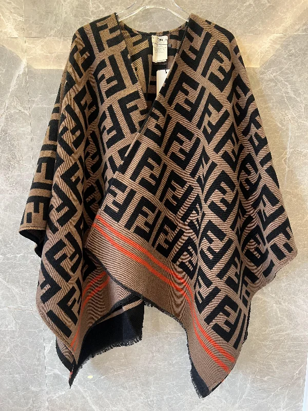 Fendi FF logo wool poncho with striped detail