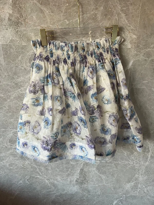 Floral print smocked skirt with ruffled hem