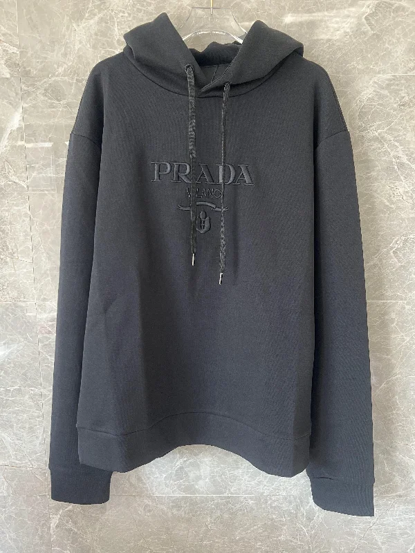 Prada men’s black embroidered logo hoodie