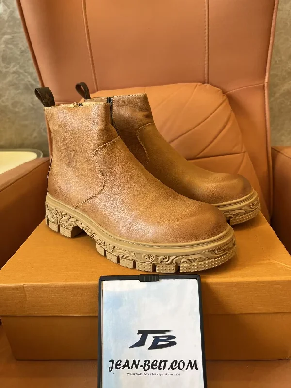 Louis Vuitton calfskin martin boots men chelsea boots  rubber non slip outsole