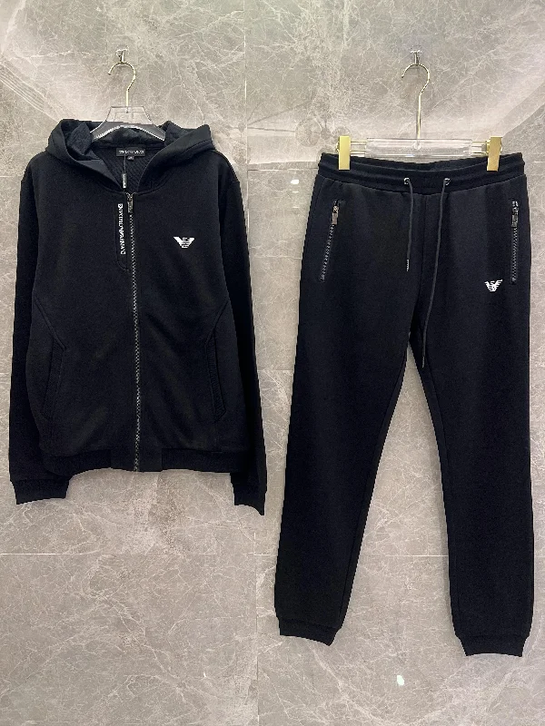 EA7 Emporio Armani black hooded track suit with logo details