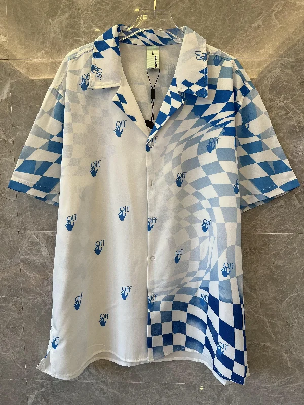 Off-White™ optical illusion checkerboard short-sleeve shirt in blue & white