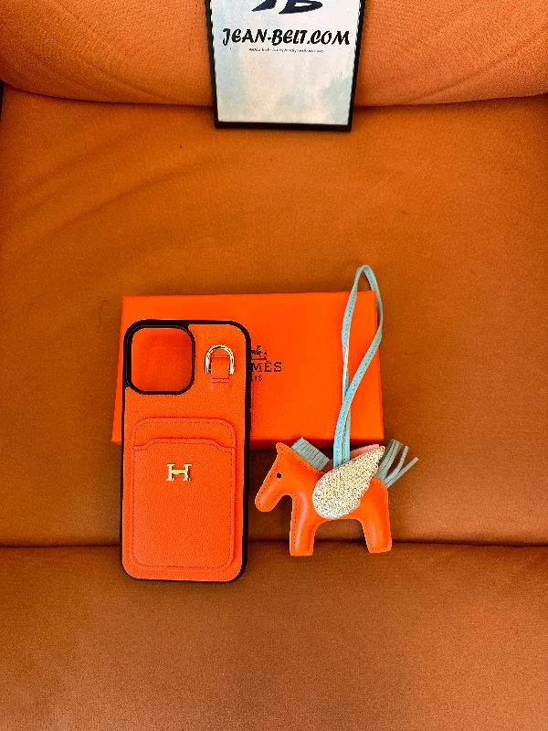 Hermès leather phone case with pouch, and pegasus charm