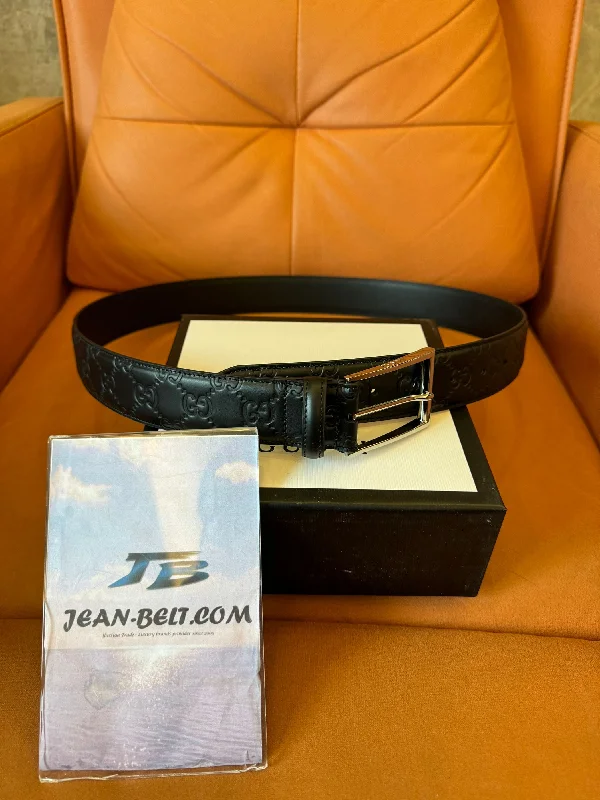 Gucci embossed leather belt with square buckle