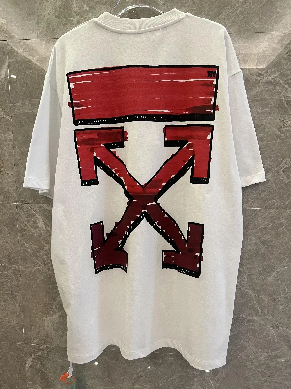 Off-White white t-shirt with black hand icon & red graffiti back design