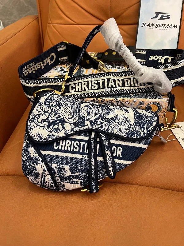 Dior saddle bag blue toile de jouy embroidery