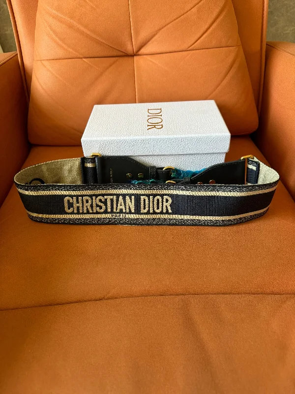 Christian Dior embroidered canvas belt with gold details