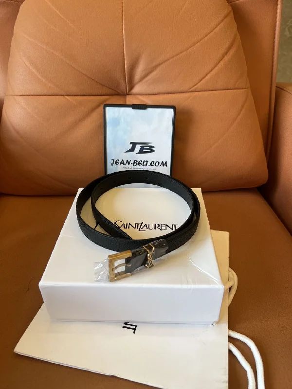 Saint Laurent black leather belt with gold YSL buckle
