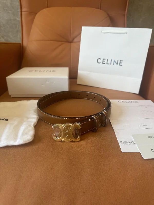 Celine brown leather belt with gold Triomphe buckle