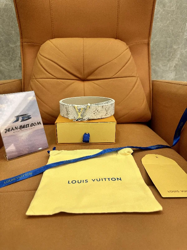 Louis Vuitton monogram white belt with silver LV buckle