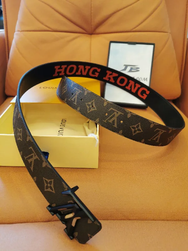 Louis Vuitton Hong Kong monogram belt with black LV buckle