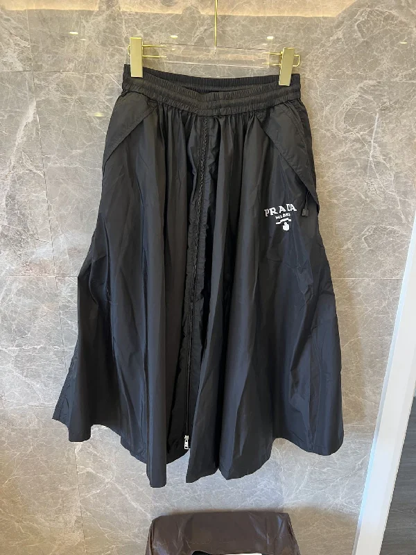Prada nylon a-line midi skirt with embroidery
