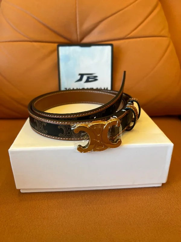 Celine Triomphe canvas and leather belt with gold Triomphe buckle